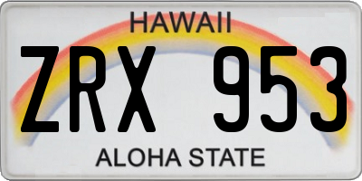 HI license plate ZRX953