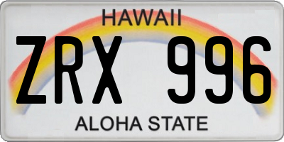 HI license plate ZRX996