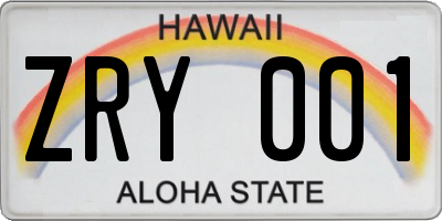 HI license plate ZRY001