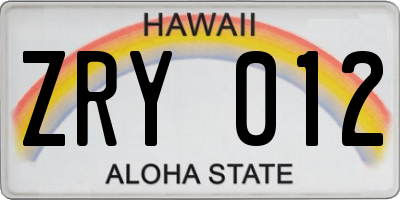 HI license plate ZRY012