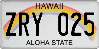 HI license plate ZRY025