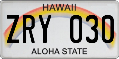 HI license plate ZRY030
