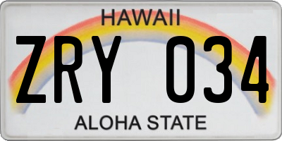 HI license plate ZRY034