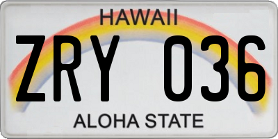 HI license plate ZRY036