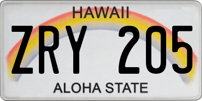 HI license plate ZRY205