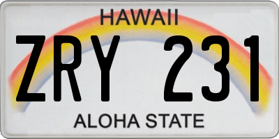 HI license plate ZRY231