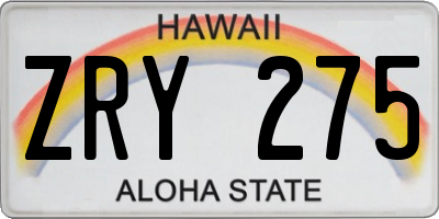 HI license plate ZRY275