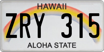 HI license plate ZRY315