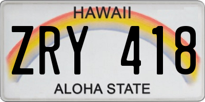 HI license plate ZRY418