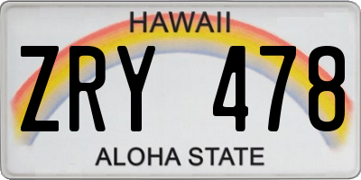 HI license plate ZRY478