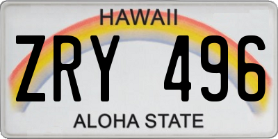 HI license plate ZRY496