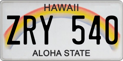 HI license plate ZRY540