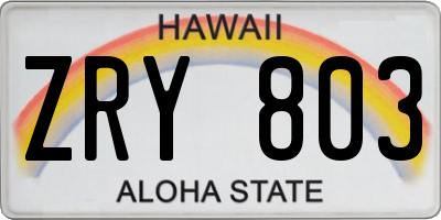 HI license plate ZRY803