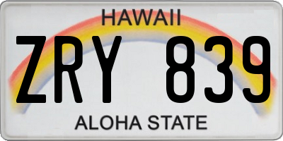 HI license plate ZRY839
