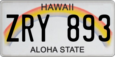 HI license plate ZRY893