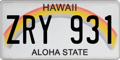 HI license plate ZRY931
