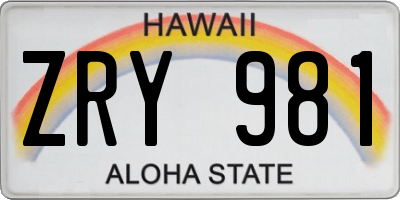 HI license plate ZRY981