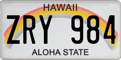 HI license plate ZRY984