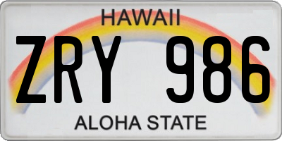 HI license plate ZRY986
