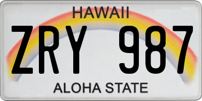 HI license plate ZRY987