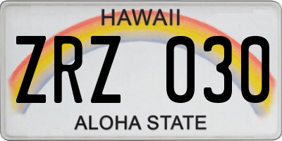 HI license plate ZRZ030
