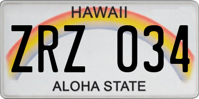 HI license plate ZRZ034
