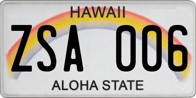 HI license plate ZSA006