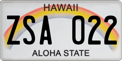 HI license plate ZSA022