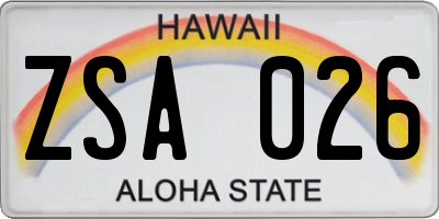 HI license plate ZSA026