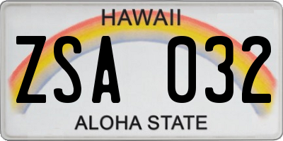 HI license plate ZSA032