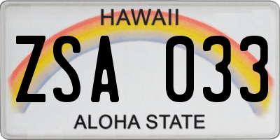 HI license plate ZSA033