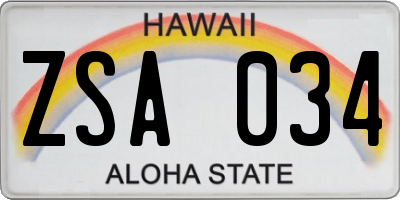 HI license plate ZSA034