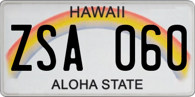HI license plate ZSA060
