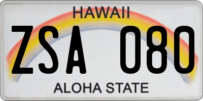 HI license plate ZSA080