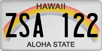 HI license plate ZSA122