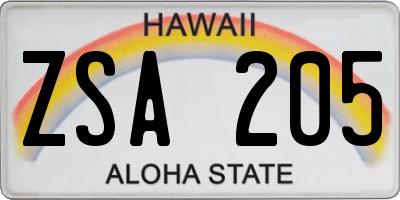 HI license plate ZSA205