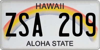 HI license plate ZSA209