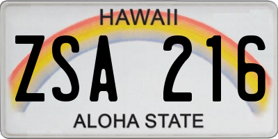 HI license plate ZSA216