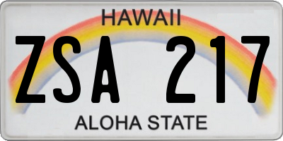 HI license plate ZSA217