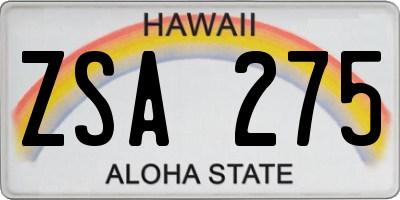 HI license plate ZSA275