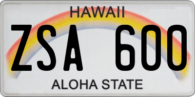HI license plate ZSA600