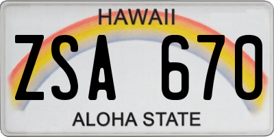 HI license plate ZSA670
