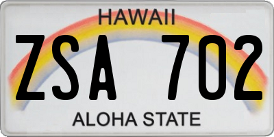 HI license plate ZSA702