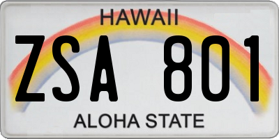 HI license plate ZSA801