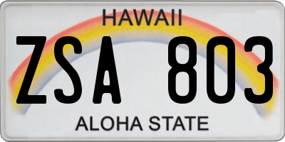 HI license plate ZSA803
