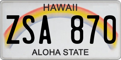 HI license plate ZSA870