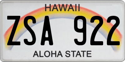 HI license plate ZSA922