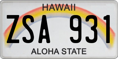 HI license plate ZSA931