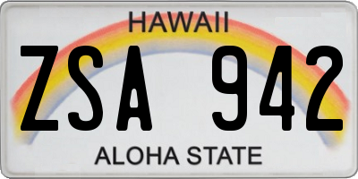 HI license plate ZSA942