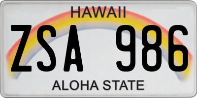 HI license plate ZSA986
